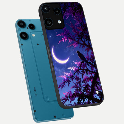  Crow And Moon Scenery phone case For Nothing Phone 3A Lite showing premium glass back cover with detailed artwork