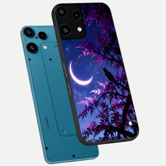  Crow And Moon Scenery phone case For Nothing Phone 3A Lite showing premium glass back cover with detailed artwork