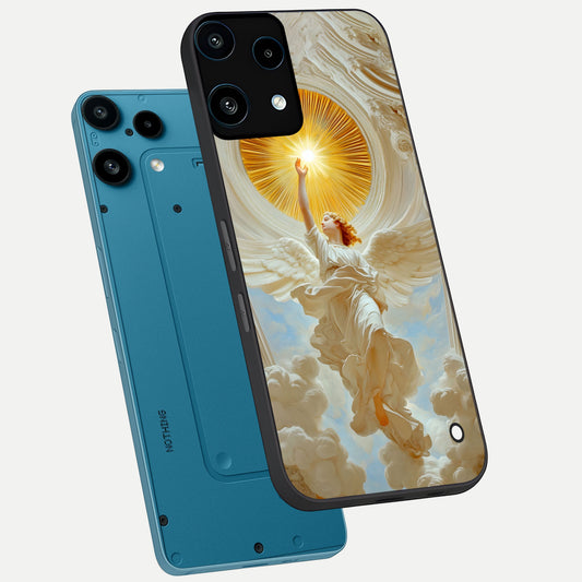  Divine Light Angel phone case For Nothing Phone 3A Lite showing premium glass back cover with detailed artwork