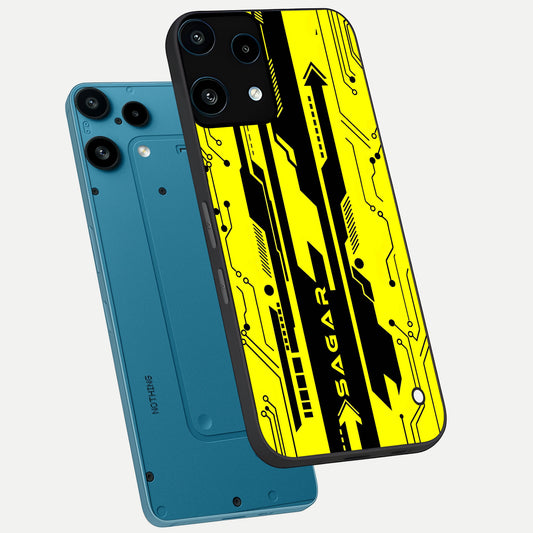  Electric Pulse CYBERPUNK Custom Name phone case For Nothing Phone 3A Lite showing premium glass back cover with detailed artwork