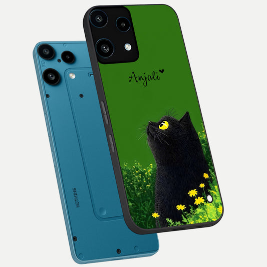  Emerald Cat Custom Name phone case For Nothing Phone 3A Lite showing premium glass back cover with detailed artwork