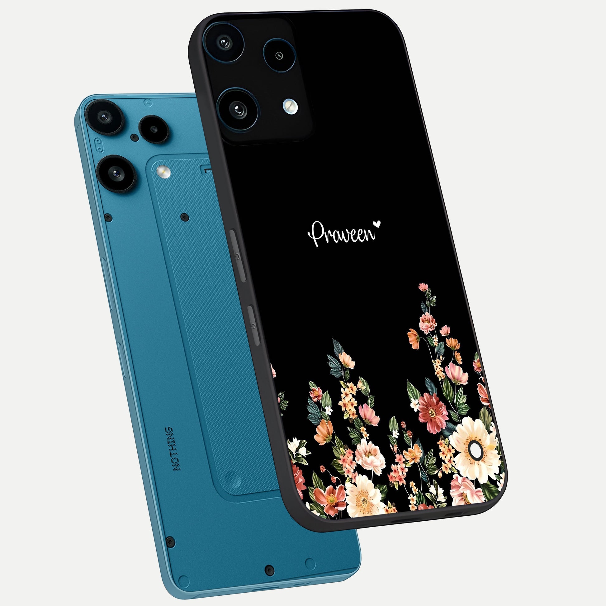  Floral Design Personalized Custom Name phone case For Nothing Phone 3A Lite showing premium glass back cover with detailed artwork