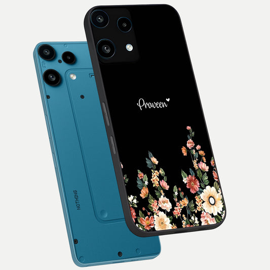  Floral Design Personalized Custom Name phone case For Nothing Phone 3A Lite showing premium glass back cover with detailed artwork