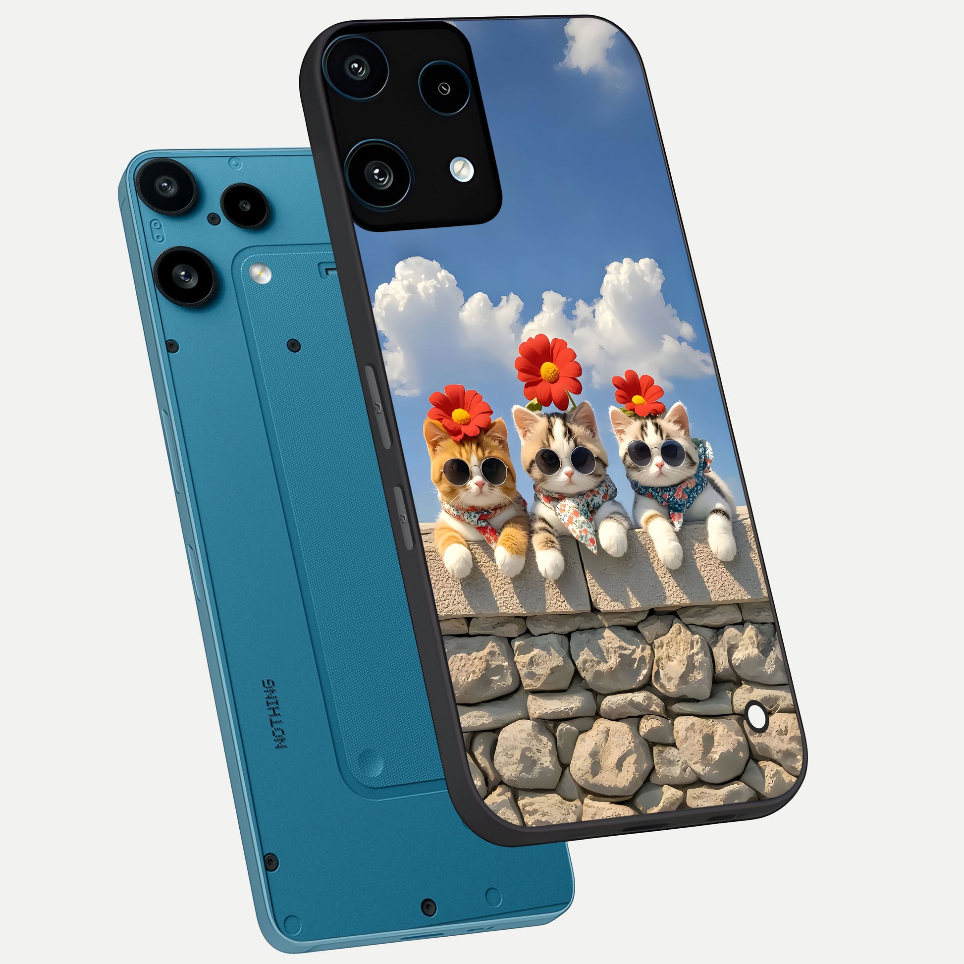  Floral Kitty Squad phone case For Nothing Phone 3A Lite showing premium glass back cover with detailed artwork