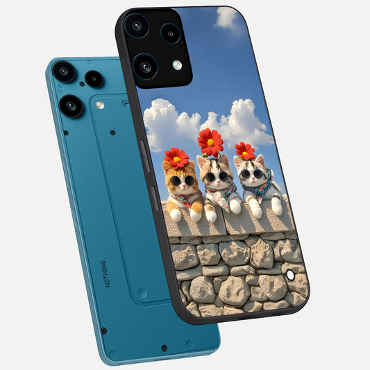  Floral Kitty Squad phone case For Nothing Phone 3A Lite showing premium glass back cover with detailed artwork