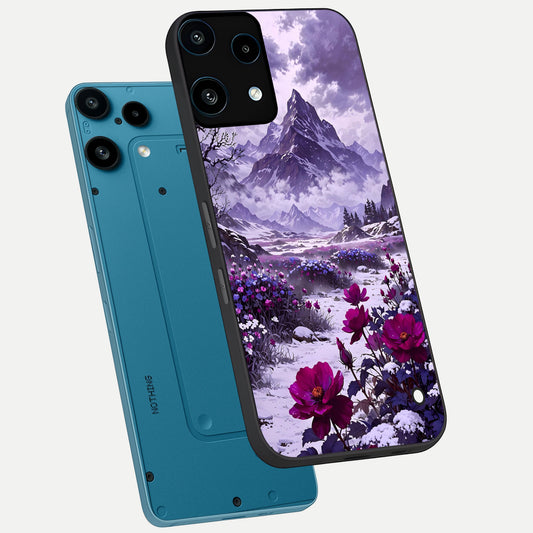  Flower Mountain View phone case For Nothing Phone 3A Lite showing premium glass back cover with detailed artwork