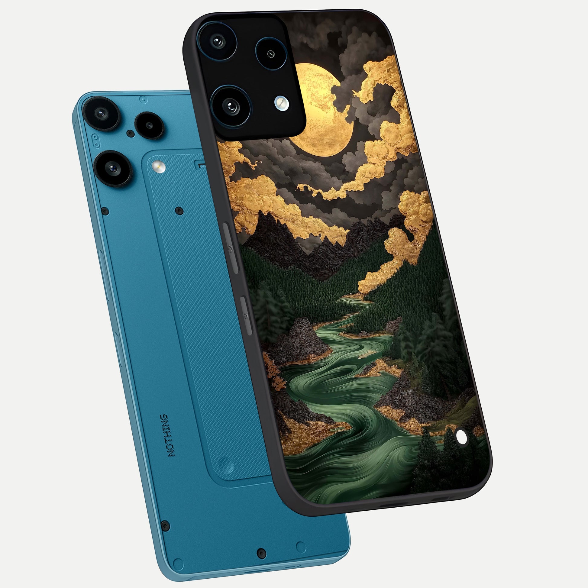  Golden River Moon phone case For Nothing Phone 3A Lite showing premium glass back cover with detailed artwork