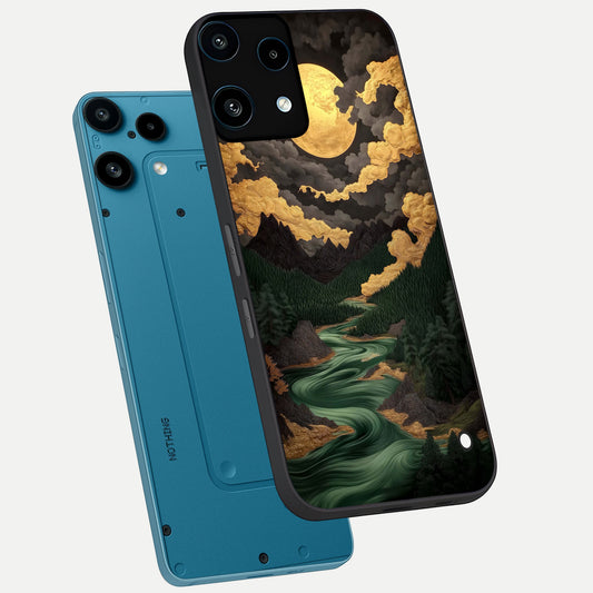  Golden River Moon phone case For Nothing Phone 3A Lite showing premium glass back cover with detailed artwork