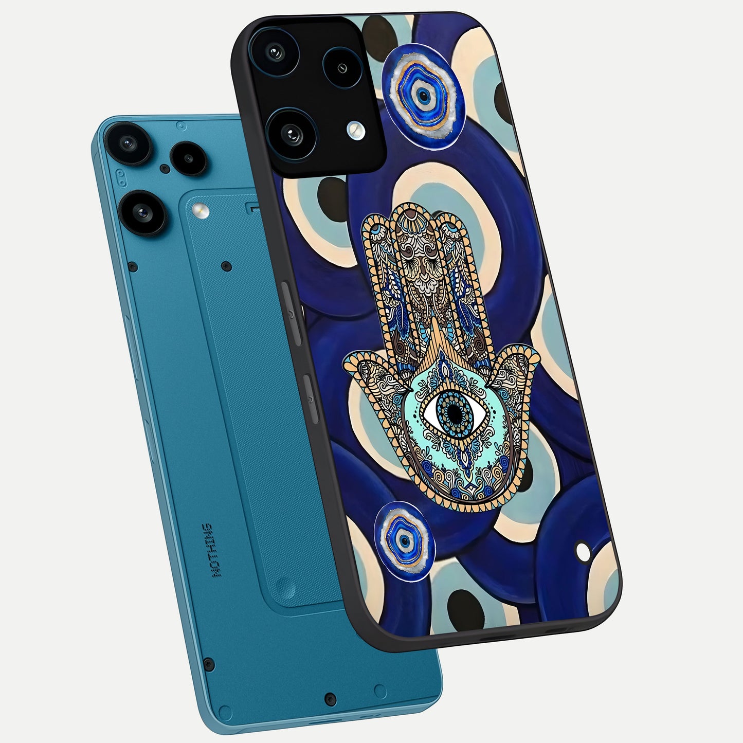  Hamsa Divine Guard phone case For Nothing Phone 3A Lite showing premium glass back cover with detailed artwork