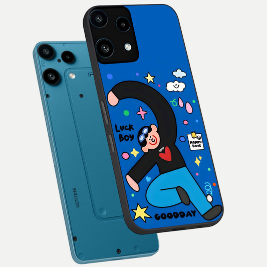  Happy Luck Vibe phone case For Nothing Phone 3A Lite showing premium glass back cover with detailed artwork