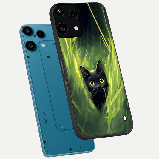  Hidden Cat Whisper phone case For Nothing Phone 3A Lite showing premium glass back cover with detailed artwork
