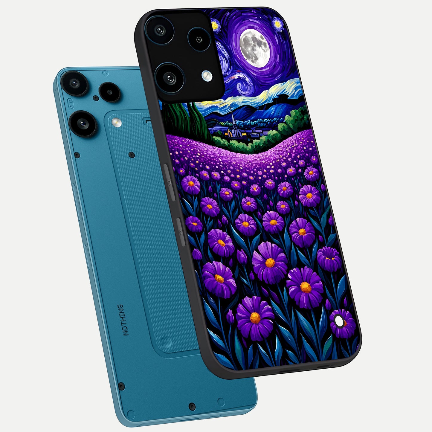  Lavender Moon Field phone case For Nothing Phone 3A Lite showing premium glass back cover with detailed artwork