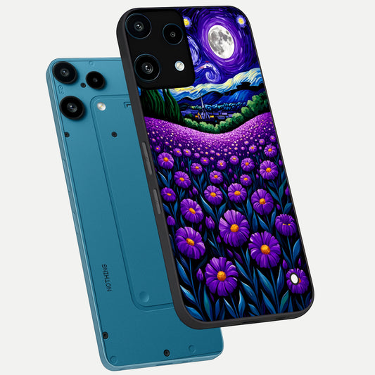  Lavender Moon Field phone case For Nothing Phone 3A Lite showing premium glass back cover with detailed artwork