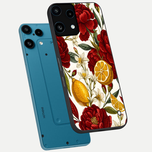  Lemon Rose Charm phone case For Nothing Phone 3A Lite showing premium glass back cover with detailed artwork