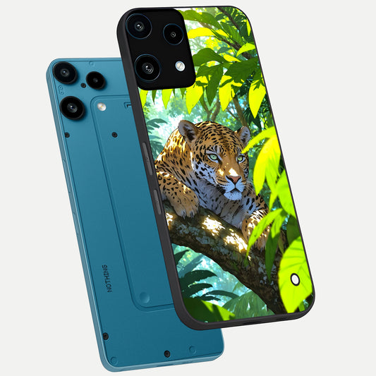  Leopard in Jungle phone case For Nothing Phone 3A Lite showing premium glass back cover with detailed artwork