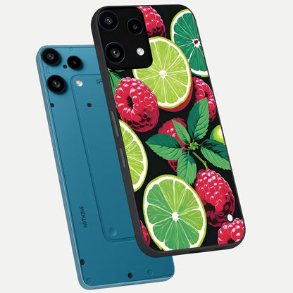  Lime and Raspberry Pattern phone case For Nothing Phone 3A Lite showing premium glass back cover with detailed artwork