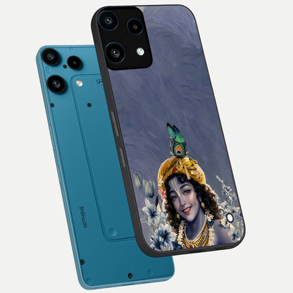  Lord Krishna phone case For Nothing Phone 3A Lite showing premium glass back cover with detailed artwork