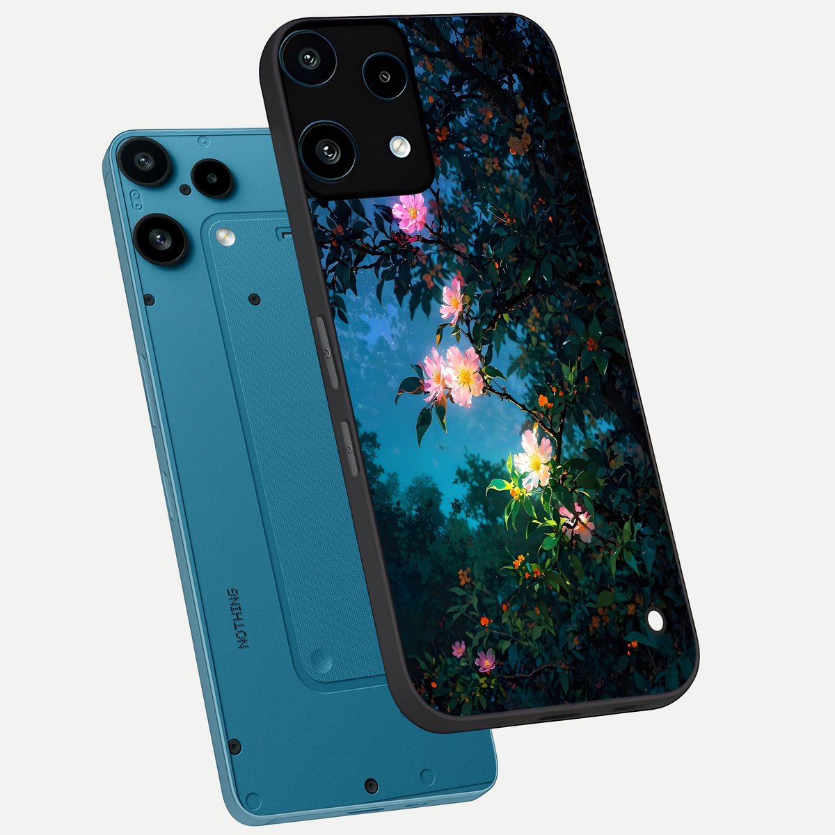  Midnight Bloom Glow phone case For Nothing Phone 3A Lite showing premium glass back cover with detailed artwork