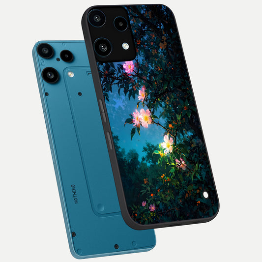  Midnight Bloom Glow phone case For Nothing Phone 3A Lite showing premium glass back cover with detailed artwork