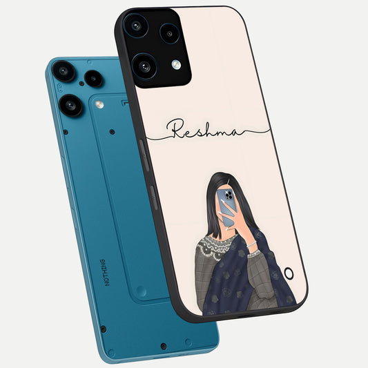  Mirror Mood Muse With Custom Name phone case For Nothing Phone 3A Lite showing premium glass back cover with detailed artwork