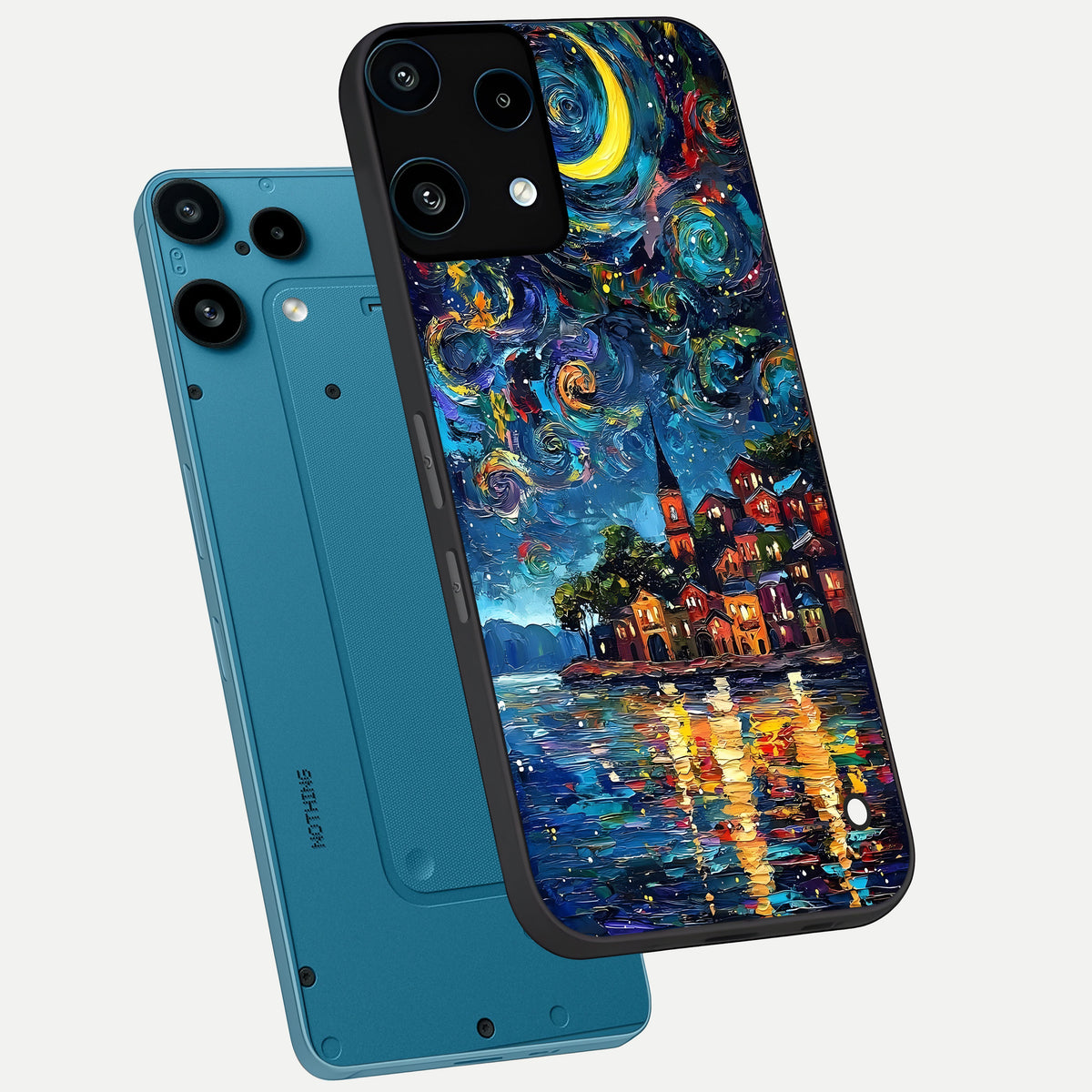  Moonlight Harbor Glow phone case For Nothing Phone 3A Lite showing premium glass back cover with detailed artwork