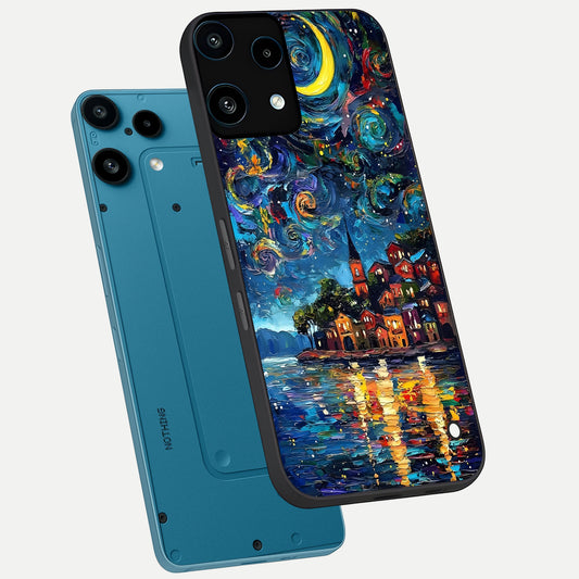 Moonlight Harbor Glow phone case For Nothing Phone 3A Lite showing premium glass back cover with detailed artwork