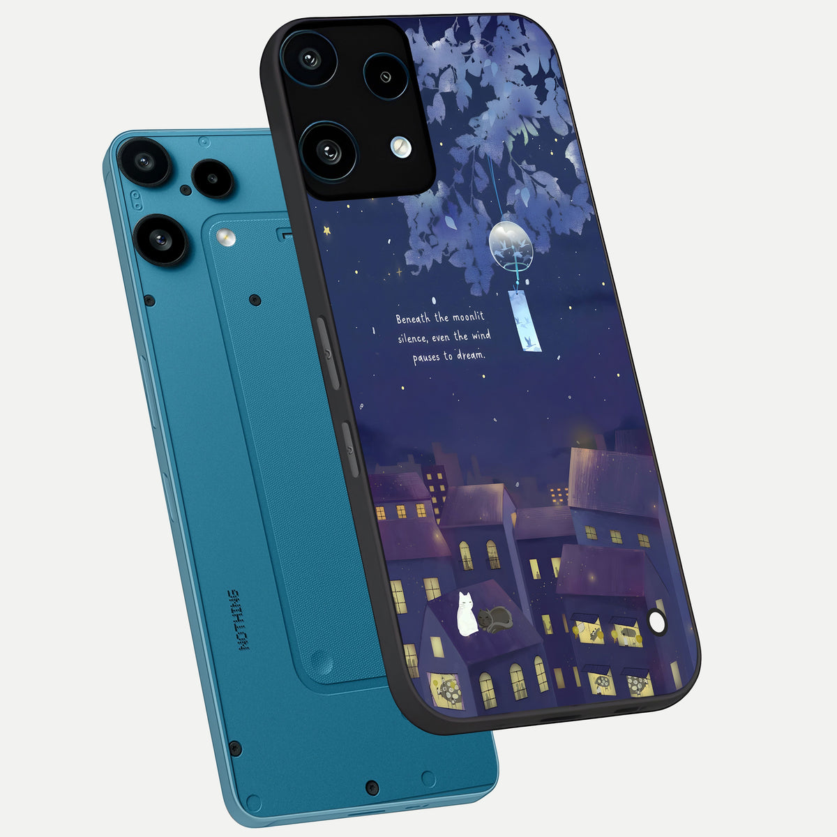  Moonlit Cat Silence phone case For Nothing Phone 3A Lite showing premium glass back cover with detailed artwork
