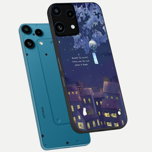  Moonlit Cat Silence phone case For Nothing Phone 3A Lite showing premium glass back cover with detailed artwork