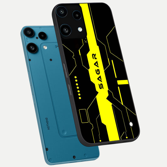  Neon CYBERPUNK Custom Name phone case For Nothing Phone 3A Lite showing premium glass back cover with detailed artwork