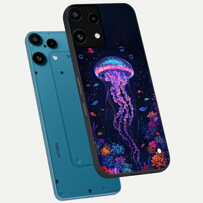  Neon Jellyfish phone case For Nothing Phone 3A Lite showing premium glass back cover with detailed artwork