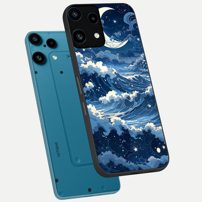  Ocean Moon Waves phone case For Nothing Phone 3A Lite showing premium glass back cover with detailed artwork