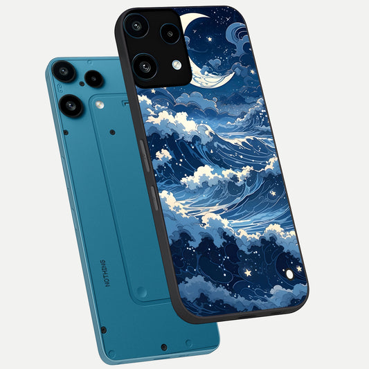  Ocean Moon Waves phone case For Nothing Phone 3A Lite showing premium glass back cover with detailed artwork