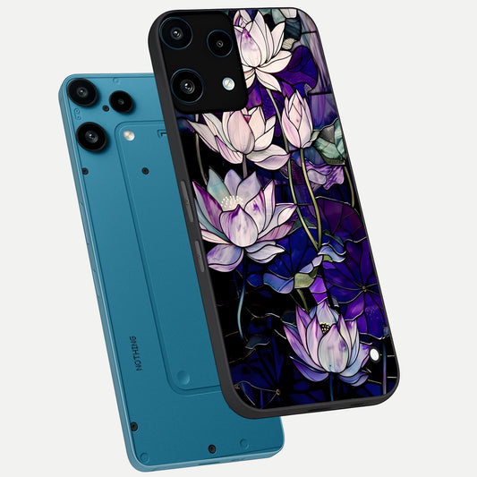  Purple Lotus Pattern phone case For Nothing Phone 3A Lite showing premium glass back cover with detailed artwork