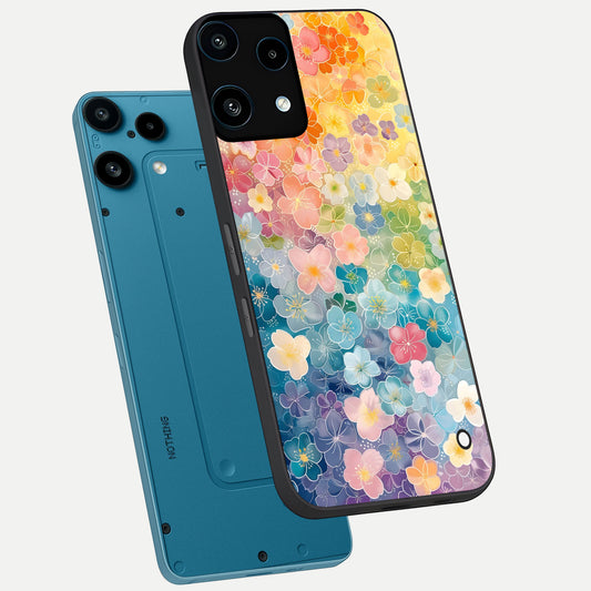  Rainbow Blossom Burst phone case For Nothing Phone 3A Lite showing premium glass back cover with detailed artwork