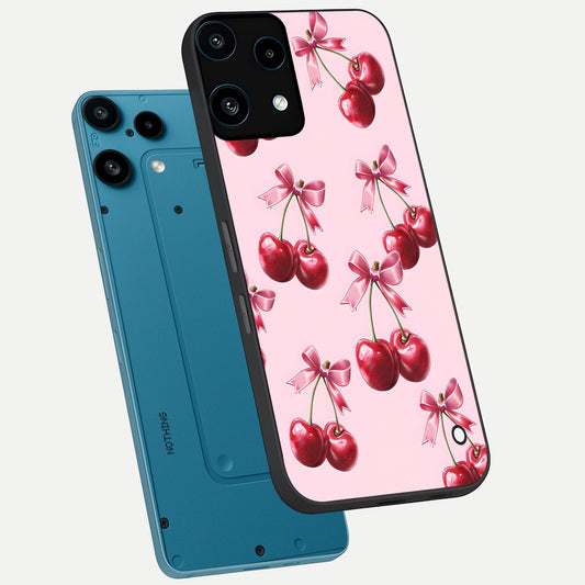  Red Cherries Pattern phone case For Nothing Phone 3A Lite showing premium glass back cover with detailed artwork