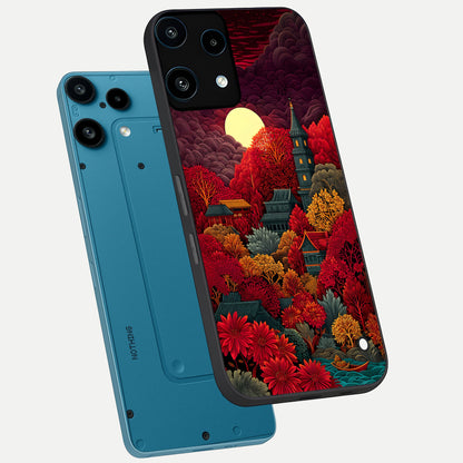  Scarlet Autumn Temple phone case For Nothing Phone 3A Lite showing premium glass back cover with detailed artwork