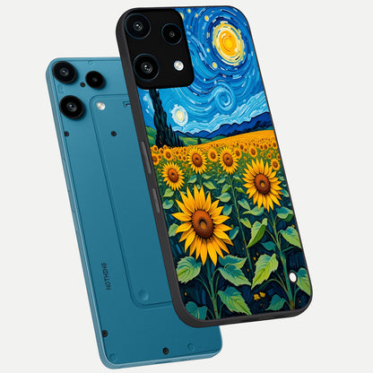  Starry Sunflower Dreams phone case For Nothing Phone 3A Lite showing premium glass back cover with detailed artwork