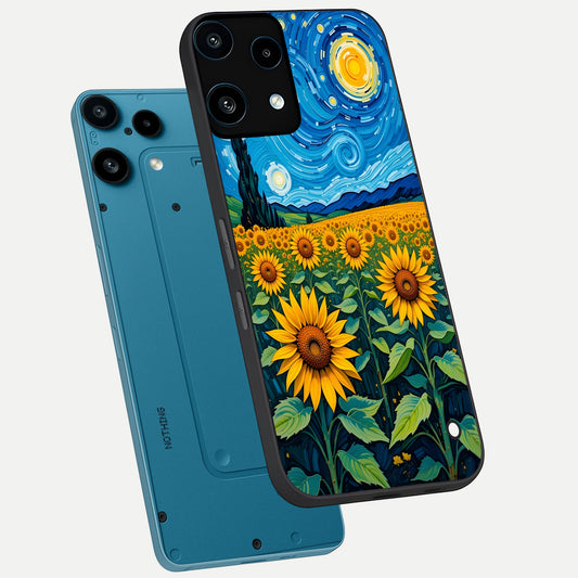  Starry Sunflower Dreams phone case For Nothing Phone 3A Lite showing premium glass back cover with detailed artwork