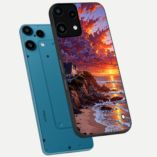  Sunset House By Sea phone case For Nothing Phone 3A Lite showing premium glass back cover with detailed artwork