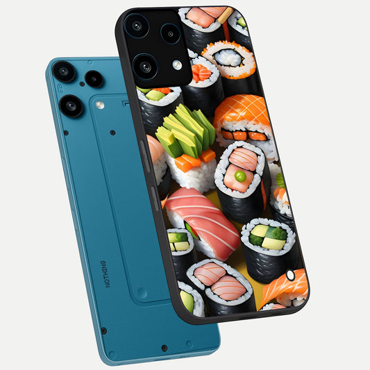 Sushi Food Pattern phone case For Nothing Phone 3A Lite showing premium glass back cover with detailed artwork