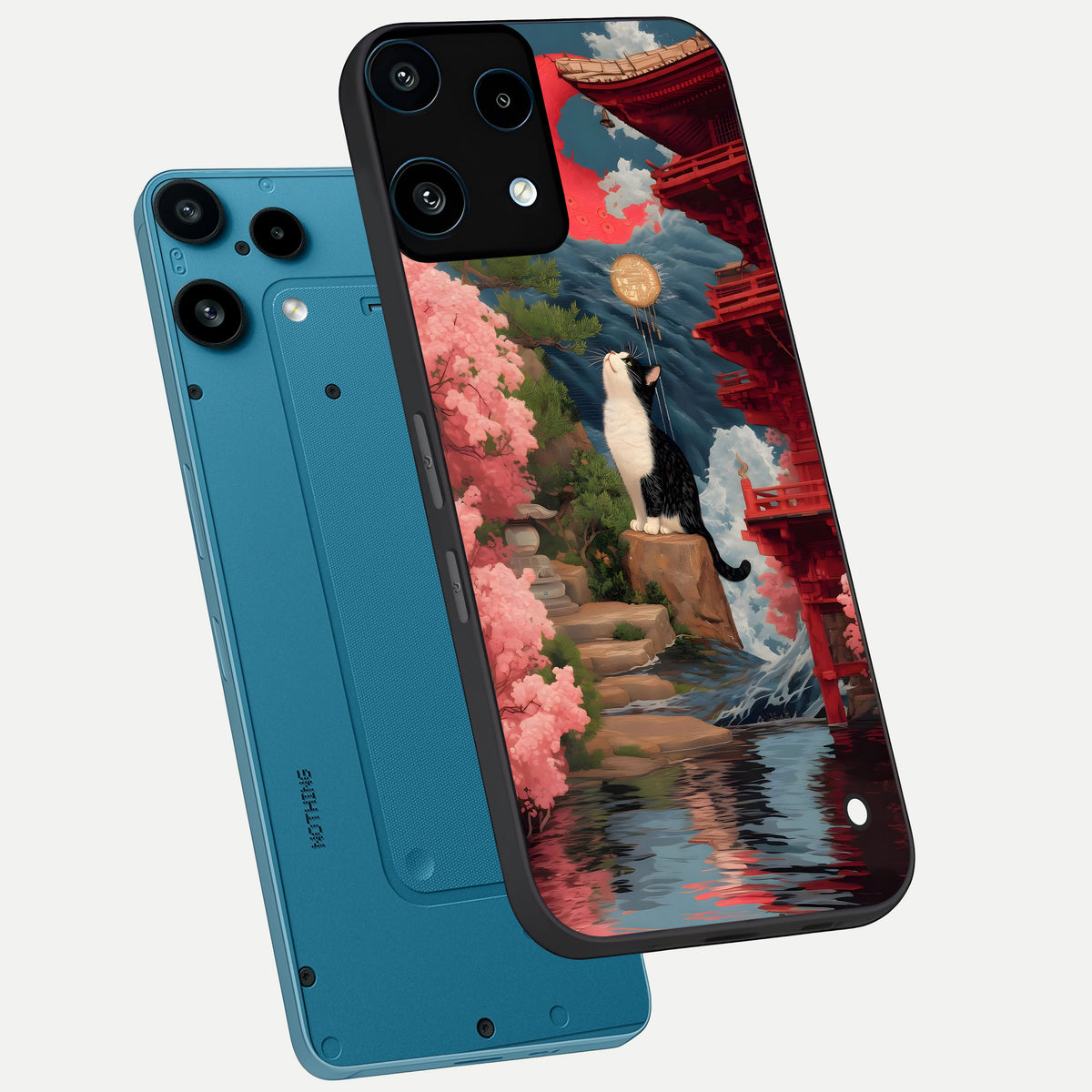  Temple Cat Scenery phone case For Nothing Phone 3A Lite showing premium glass back cover with detailed artwork