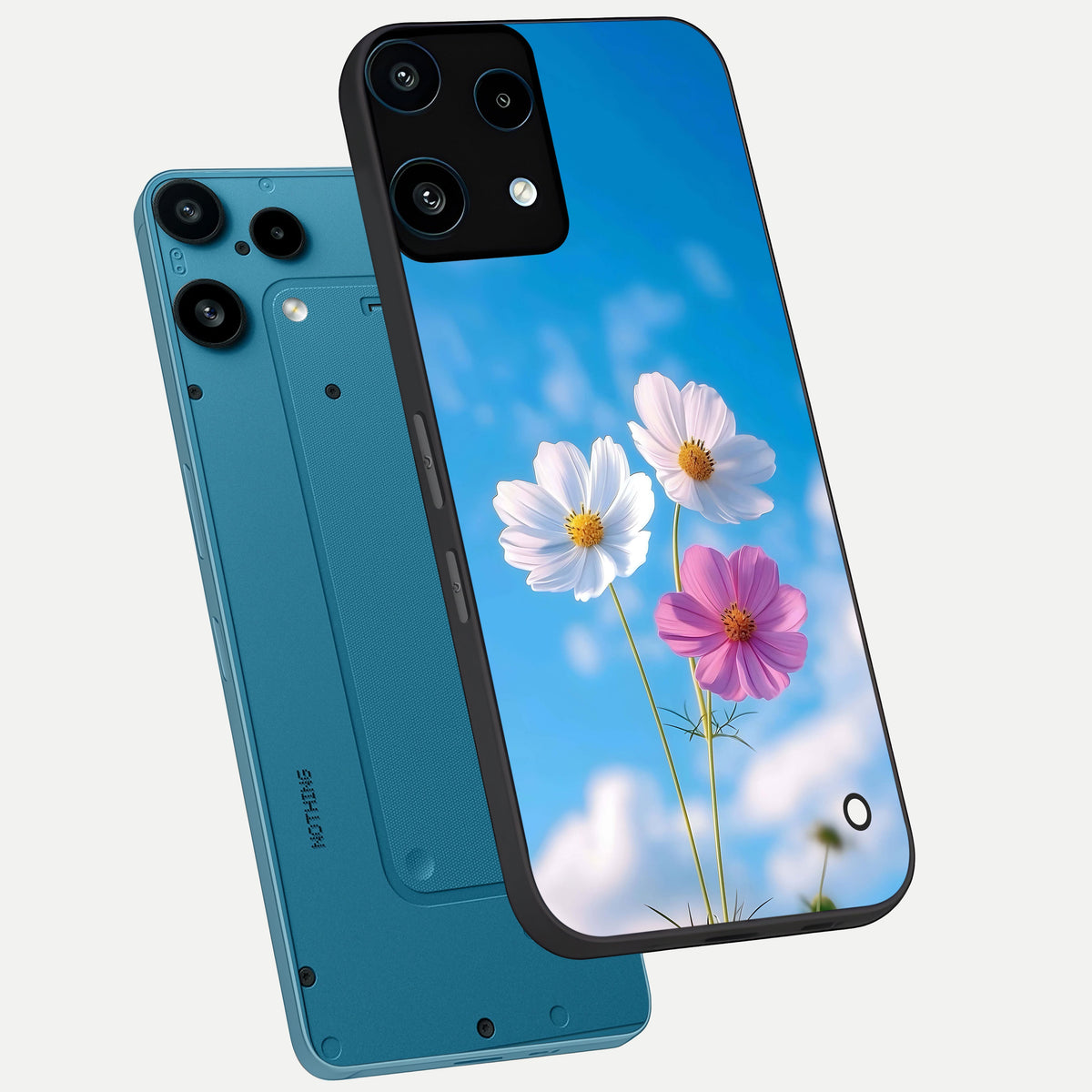  Tripple Flowers With Sky phone case For Nothing Phone 3A Lite showing premium glass back cover with detailed artwork