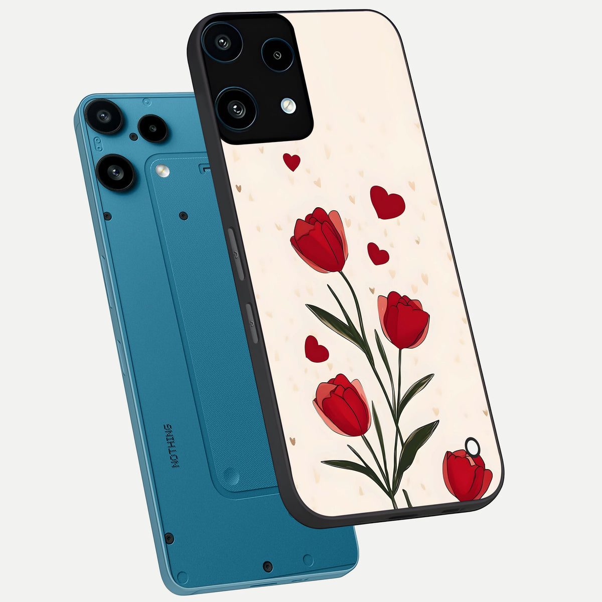  Tulip With Heart phone case For Nothing Phone 3A Lite showing premium glass back cover with detailed artwork
