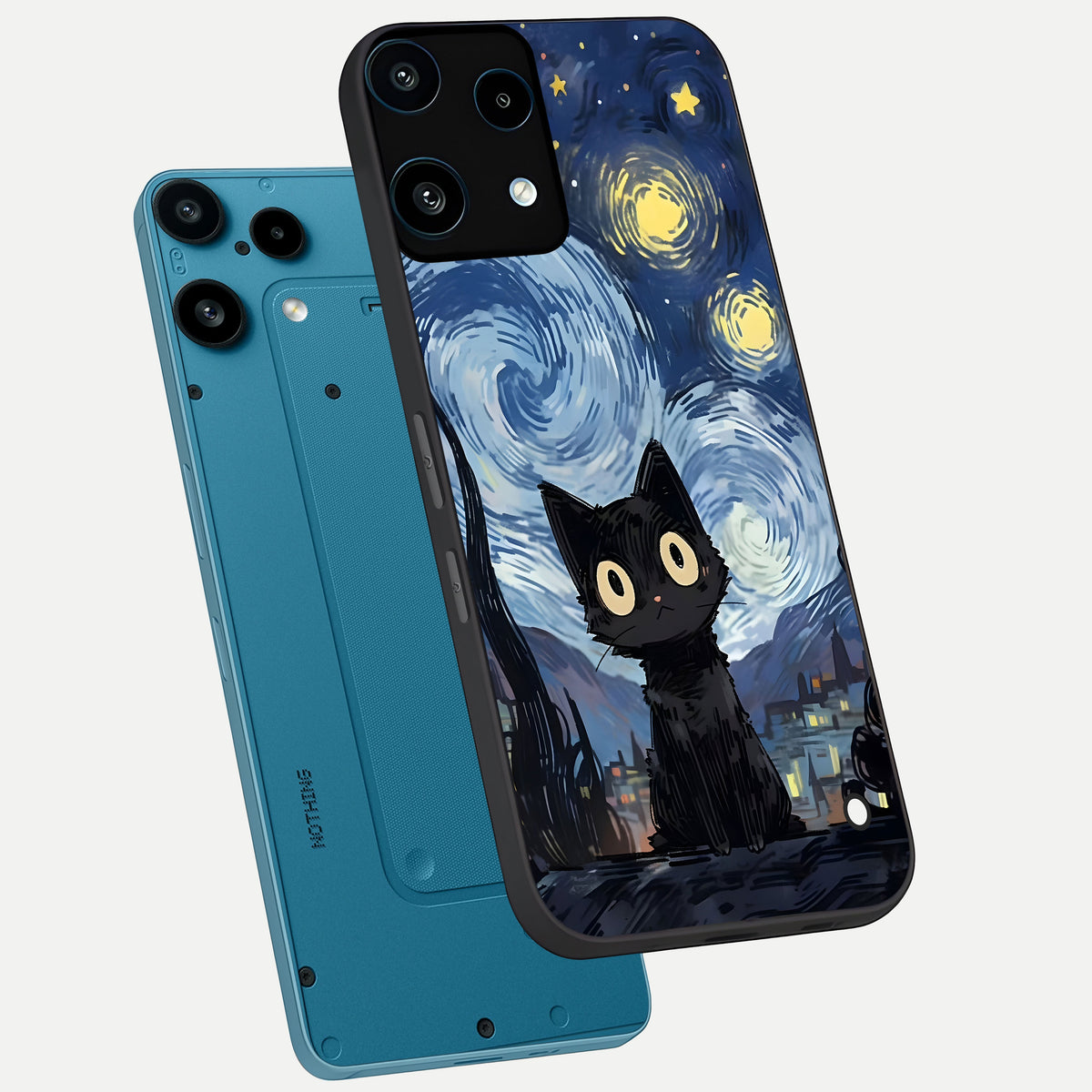  Van Gogh Cat phone case For Nothing Phone 3A Lite showing premium glass back cover with detailed artwork