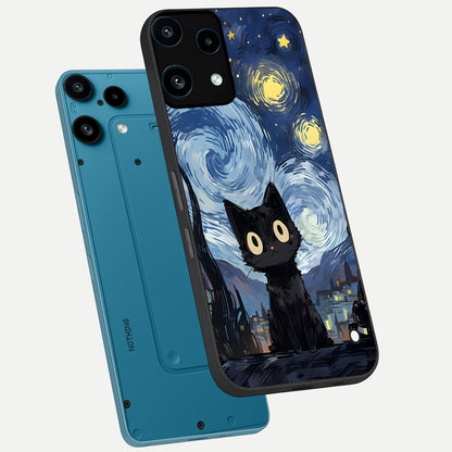  Van Gogh Cat phone case For Nothing Phone 3A Lite showing premium glass back cover with detailed artwork