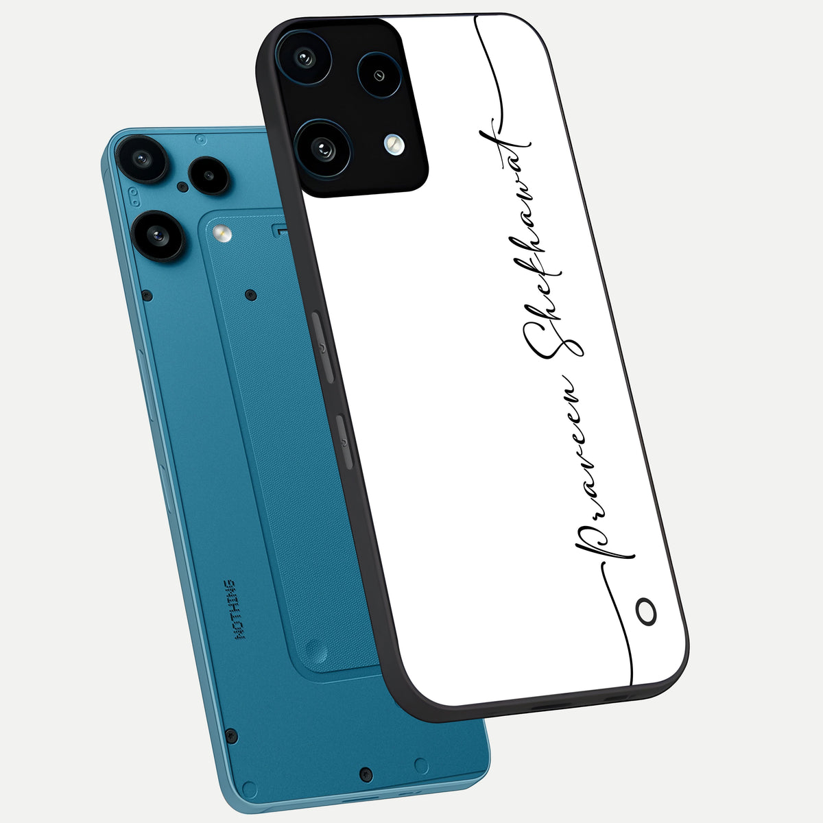  White Tune Custom Name phone case For Nothing Phone 3A Lite showing premium custom name glass back cover