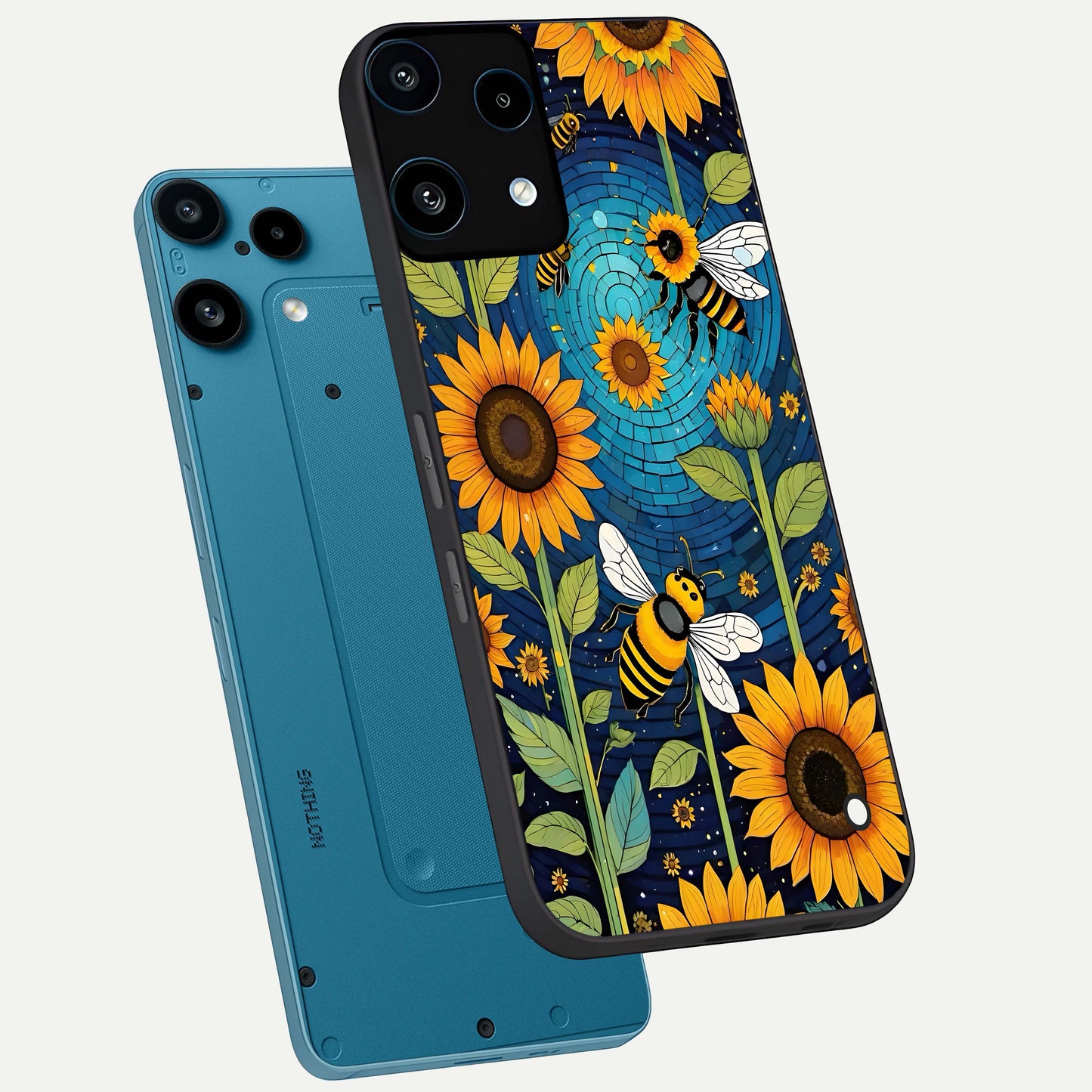  Bees And Sunflowers phone case For Nothing Phone 3A Lite showing premium glass back cover with detailed artwork