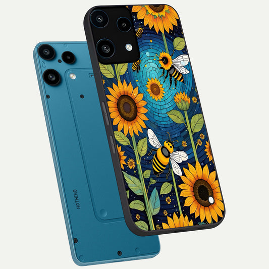  Bees And Sunflowers phone case For Nothing Phone 3A Lite showing premium glass back cover with detailed artwork