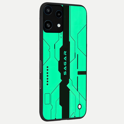  Aqua Tech CYBERPUNK Custom Name back cover For Nothing Phone 3A Lite slim fit glass case with vibrant aesthetic design