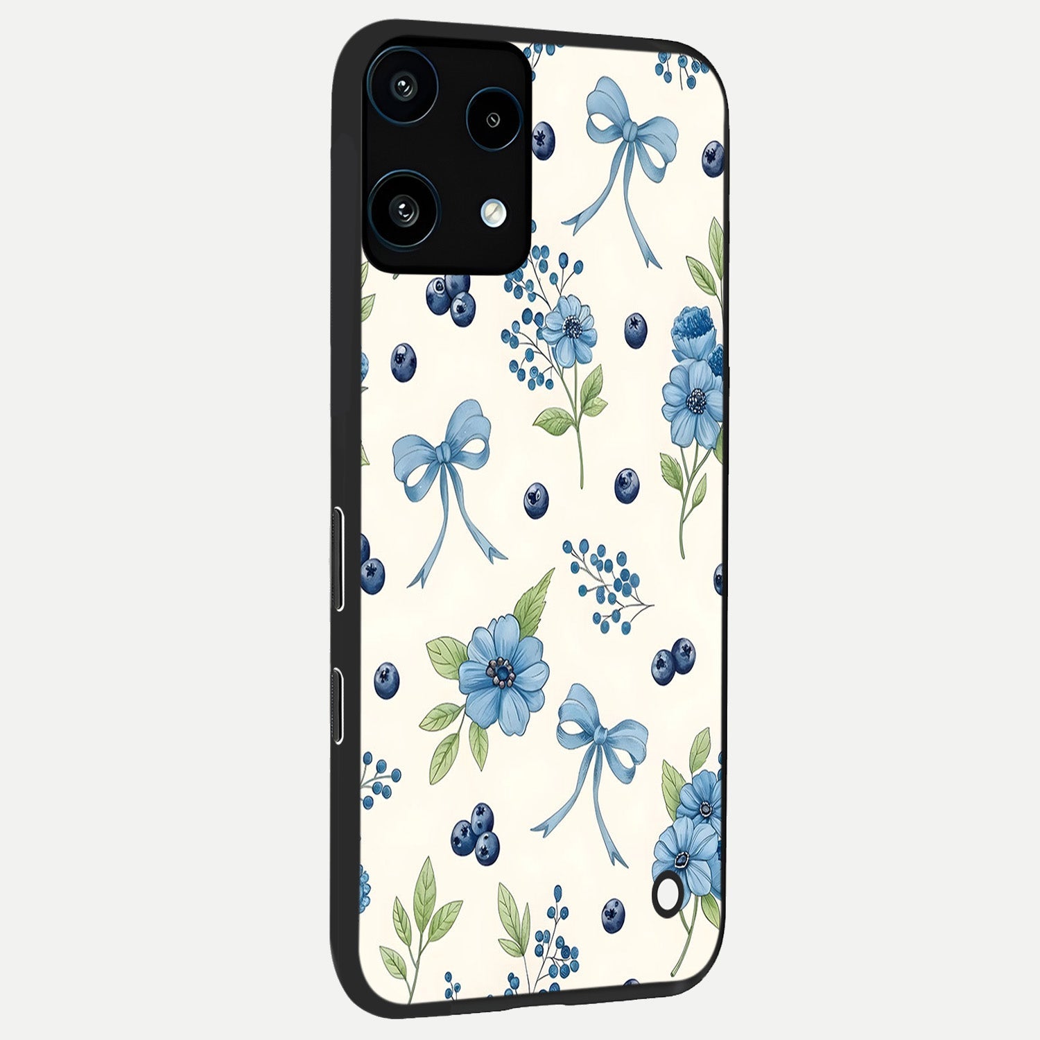  Blue Flower And Bow back cover For Nothing Phone 3A Lite slim fit glass case with vibrant aesthetic design